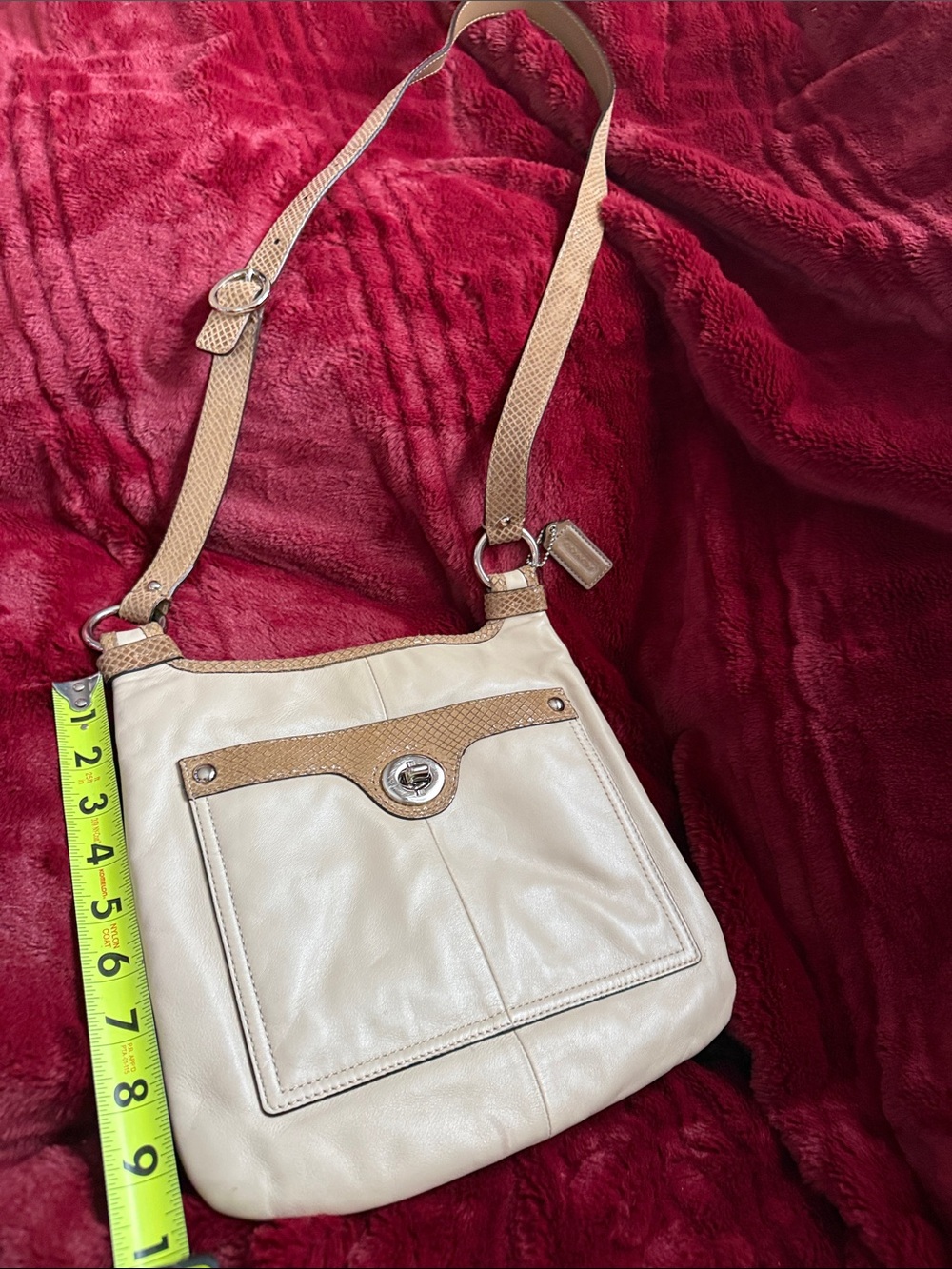 Vintage Coach Leather Crossbody Bag in Beige and Tan